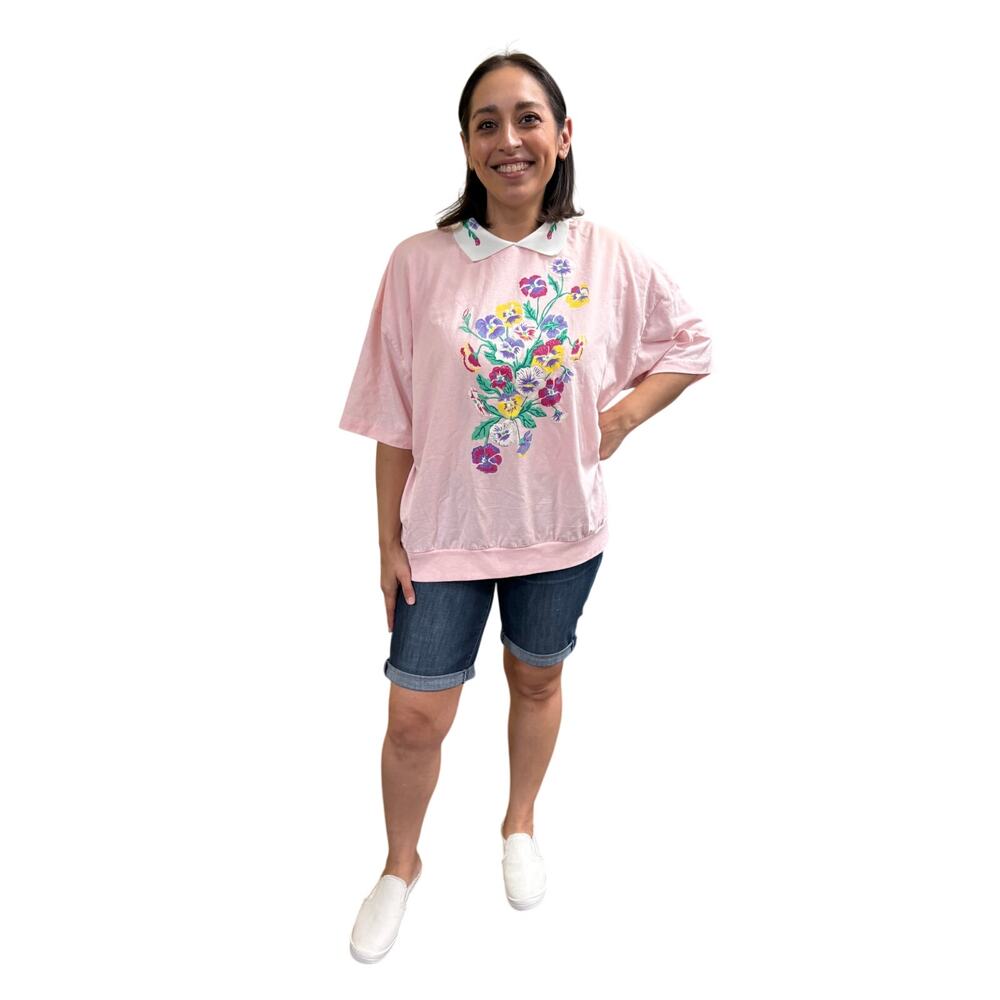 Vintage 90s Blair Light Pink Floral Collared Top